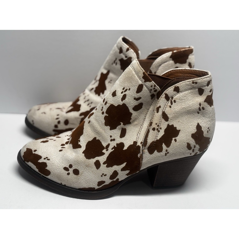 Pierre Dumas Women's Sz 7.5 Cow Print Western Ankle Booties Boots Brown